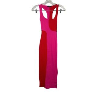 NWOT Naked Wardrobe Womens Pink Red Colorblock Ribbed Midi Dress S going out